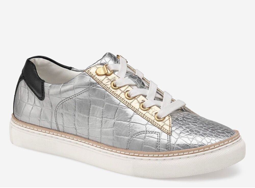 Johnston & Murphy Callie Silver Metallic Croc-embossed Sheepskin sneakers - 8